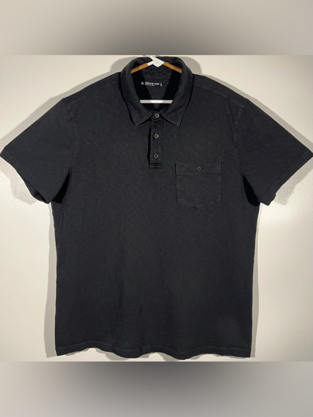 American Giant Polo Shirt Men’s Large Black Short Sleeve Casual Cotton Made USA